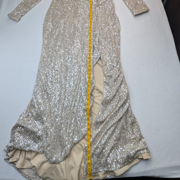 Ieena for Mac Duggal Sequin Wrap Evening Gown Gold SEQUINED 3/4 Sleeve Size 12 - Picture 6 of 8
